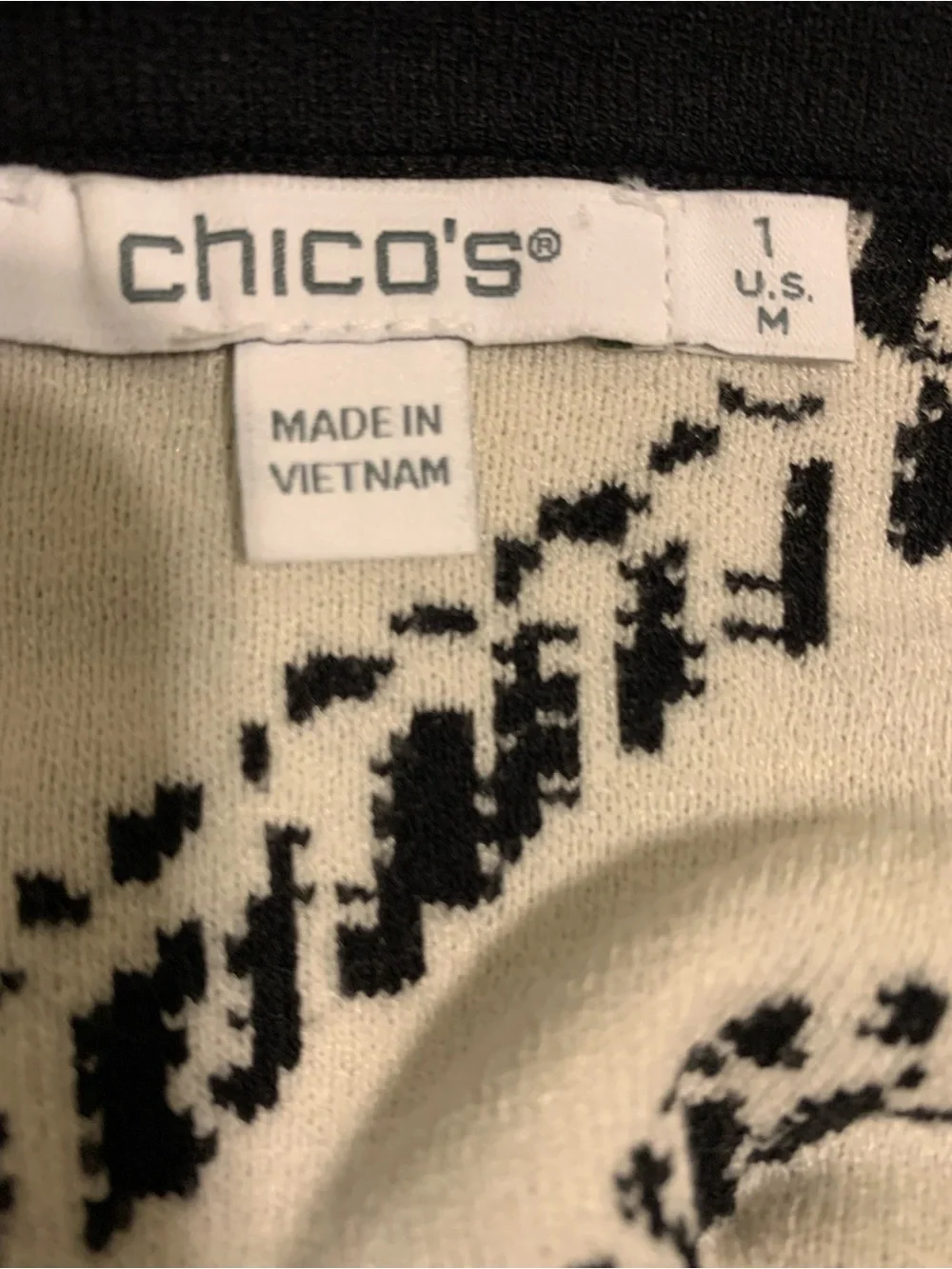 Chico's Black and Cream Cropped Plaid Crewneck Sweater